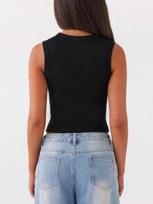 Women Y2k Button Down Tank Tops Casual Summer Ribbed Sleeveless Tees Shirts Basic Slim Fit Vest Shirts Aesthetic Crop Tops Streetwear - 黑色 - 查看 2