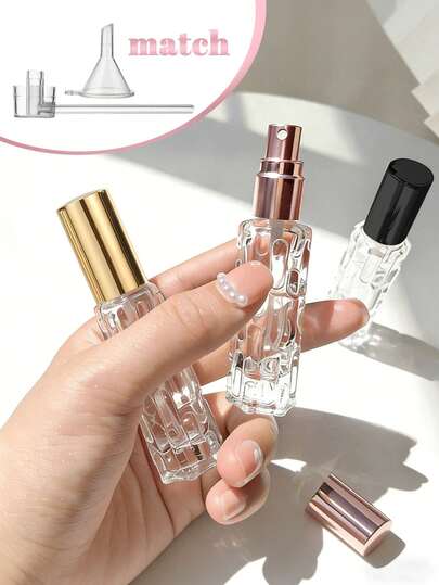 3/1pc 10ml Aluminum Spray Head Glass Bottle - Bitter Gourd Shaped Perfume Refill Bottle + 1 Funnel, Reusable Perfume Spray Bottle - Can Be Refilled And Reused Long-Term, Portable Empty Perfume Container, Perfume Sample Bottle, Fine Mist Cosmetic Bottle, Moisturizing Spray Bottle, Perfume Refill Tool, DIY Perfume Container, Suitable As Birthday Or Holiday Gift