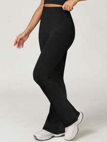 Yefecy Women's Flare Yoga Pants, Seamless Butt Lifting Workout Leggings With Hidden Wrinkles - Black - View 4