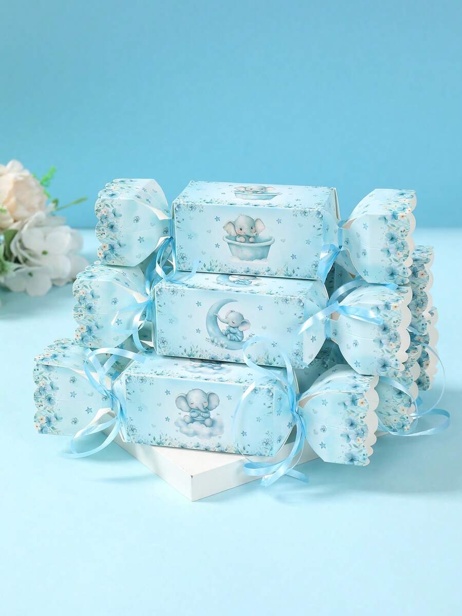 6个蓝色小象礼盒，蓝色小象主题派对糖果盒，蓝色小象一周岁生日礼盒，婴儿派对装饰，性别揭晓派对装饰，婚礼回礼盒，蓝色小象派对装饰，桌面装饰，蓝色小象一周岁生日派对用品，生日礼盒