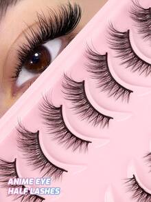 7 Pairs Mkhlina Handmade Half-Strip Eyelashes, Delicate Cat Eye Effect, Soft Black Band, 4/5 Outer Corner Lashes, Faux Mink False Eyelash Strips - 眼尾拉長款 - 查看 9