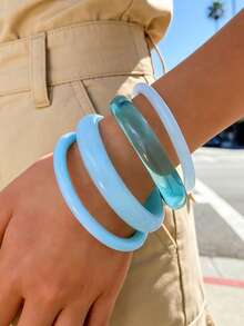 4 peças/3 peças Conjunto Vintage Punk Geométrico Assimétrico Pulseira de Resina Marrom, Café, Azul, Amarelo Acrílico Semi-Transparente Espessa, Personalizada Minimalista Elegante Adequada para Mulheres e Homens, Presente para Festa, Jantar, Dia a Dia (Padrão de Resina Aleatório) - Multicolorido - Visão 6