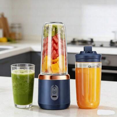 1pc Portable USB Rechargeable Blender - 1500mAh Digital Display, Stainless Steel & Plastic Material, Includes Water Bottle For Smoothies, Ice Cubes, Fresh Juice - Compact For Travel, Home, Office Use, Portable Smoothie Blender, On-The-Go Nutrition, Compact Juicer, Durable Kitchen Gadget