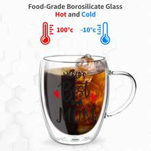 Set de 2 Tazas de Café de Vidrio Grabadas "Mom y Dad" - Doble Pared Aislante, Resistente y Apilable, Térmica y Duradera, para Café, Capuchino, Té - transparente - Ver 4