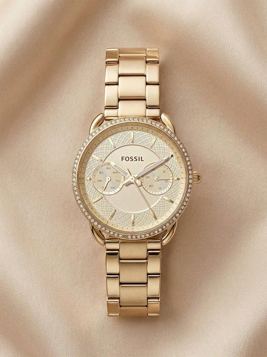 Fossil Women's Gold Dial Gold Steel Strap Watch Quartz Stainless Steel Watch Casual Business Waterproof Watch Vanguard Crystal/Stainless Steel Case/Scratch-Resistant Glass Mirror - Gold - View 1
