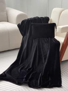 1pc Travel Blanket & Pillow Set, Premium Soft 2-In-1 Airplane Blanket With Soft Pillow Cover, Travel Pillow Case, Luggage Handle Wrap And Backpack Clip, Easter Gift, Travel Pillow, Travel Accessories, Suitable For Car, Plane, Airport, Camping And More - Black - View 3