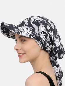 1件装女士新款系带遮阳帽，户外防晒帽，帽檐可系紧，适合日常使用 - 帽簷印花帽 - 查看 14