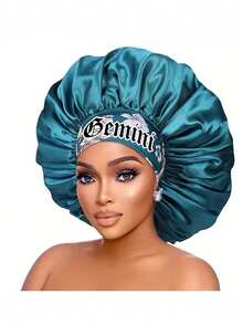1 /2PCS Hair Basic Satin Bonnet 12 Constellations Personalization Printed Satin Wide-Brimmed Elastic Sleep Cap Hat Satin Hair Cap(Random Printing Pattern) - Green Sm12 - View 40