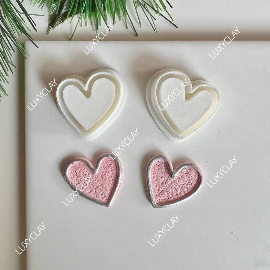 Mirrored Heart-Shaped Polymer Clay Cutters Set Valentine'S Day Themed DIY Jewelry Pendant Crafting Tools Kit - Heart - View 1