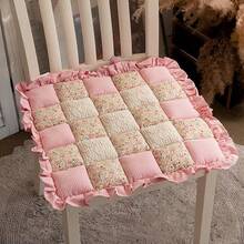 Vctops Lace Patchwork Chair Pad Cushion With Ties, Elegant Ruffle Edge Decorative Cushions Farmhouse Floral Pattern Square Seat Cushion For Kitchen Dining Room Office (Type J,16\X16\) - TypeJ - 查看 1