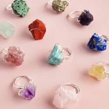 12pcs Natural Crystal Amethyst Raw Stone Ring Box Quartz Minerals Jewelry Quartz Women Fashion Ring Reiki Healing Jewelry Mother's Day Gift - 12-piece Ring Set - View 11