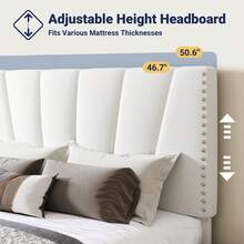 Allewie Full/Queen/King Size Bed Frame With Adjustable Velvet Upholstered Headboard, Rivet-Style Nailhead Trim Detail Platform Bed Frame, Wooden Slat Support, No Box Spring Needed, Easy Assembly, White - trắng - Xem 3