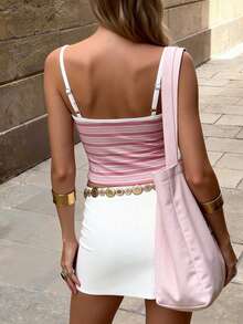 LOVE JOYY 女士无袖吊带背心，优雅时尚，草莓条纹印花，适合春夏外出、情人节约会和派对，粉色上衣 - 彩色 - 查看 2