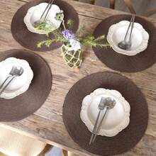 FunWheat Set Of 8 Round Woven Placemats For Dining Table Fabric Washable Non-Slip 38cm Brown 8pcs - Brown - View 7