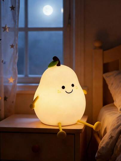 1pc Cute Pear-Shaped Touch LED Lamp With Color Changing Function, 7-Color Adjustable Soft Lighting Suitable For Bedroom, Ideal Birthday Gift, Bedside Decor, Rechargeable Battery, Charming Nightlight Design For Bedroom