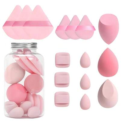 15pcs Makeup Sponge Set With Storage Container - Makeup Blenders, Mini Makeup Sponges, Powder Puffs And Finger Tip Puffs,Giveaways,Travel,Cheap Stuff,Travel Essential
