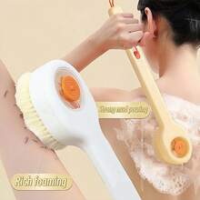 1个可填充沐浴刷，推拉式液体分配器，软毛长柄沐浴刷，去角质磨砂背部刷，用于身体清洁 - 多色 - 查看 2