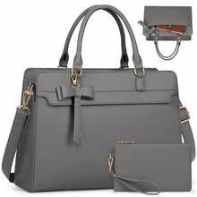 NEWHEY Bolso de mano tipo maletín para laptop, bolso de compras de mano, bolso para laptop de 15.6 pulgadas, bolso de trabajo impermeable de cuero PU, bolso de hombro con cartera, set de 2 bolsos de mano para negocio, trabajo, escuela, funda para laptop, funda para laptop para mujeres, funda portátil con asa para viajes de negocios - Multicolor - Ver 3