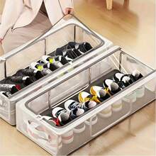 1pc Contemporary Rectangle Shoe Organizer Box With Steel Frame Support 2 Removable Windows Multipurpose Storage For Sports Shoes High Heels Men Women Under-Bed Home Organization Essential | 24-Hour Shipping - trắng - Xem 8