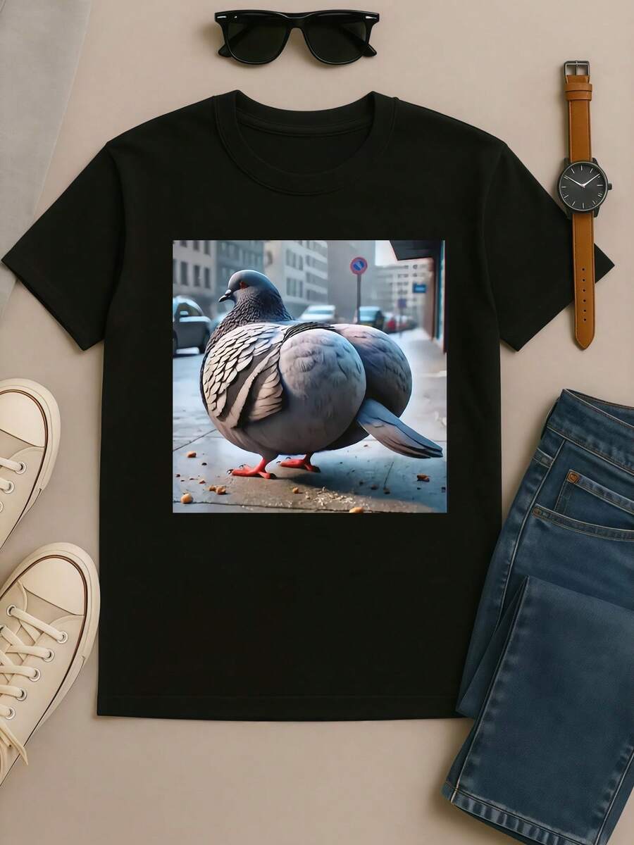 100 Level Gyatt Gen Z Meme Pigeon T-Shirt Funny Brainrot Pigeon Womens  And Mens Clothing Graphic Kawaii Aesthetic Harajuku Fashion Y2K - 黑色 - 查看 1