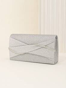 女士手拿包，晚宴手拿包，闪亮水晶褶皱手提包，亮片信封钱包，适合派对女士，完美适用于派对、婚礼、舞会、晚宴，是送给女士的最佳礼物，亮片晚宴钱包，派对和舞会手提包 - 銀色 - 查看 3