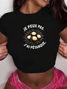 French Petanque I Can T Have P Tanque Balls Fashionable Women's Short Sleeve T-Shirts - Black - View 6