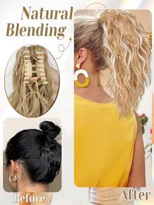 Tóc giả đuôi ngựa dài 12 inch, kiểu cổ điển, xoăn nhẹ, có kẹp càng cua, thích hợp cho nữ (Màu nâu gừng) - Nhiều màu - Xem 8