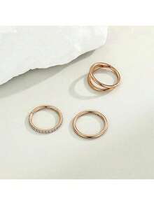 3件装鼻环 - 316L不锈钢双环鼻环 16G/18G/20G 铰链式锆石耳廓穿孔饰品 鼻中隔环 唇环 耳骨耳环 耳廓环 耳屏环 耳骨钉 7mm/8mm/10mm - 玫瑰金(鍍) - 查看 5