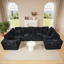 Sectional Cloud Couch For Living Room, Modular Floor Sofa With Plush Corduroy, No Assembly Required, Big Comfy Couches Set With Fluffy Memory Foam, Stupendous U Shaped Sofas With Chaise,Freely Configurable Layout - 米色 - 查看 1