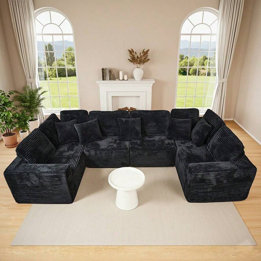 Sectional Cloud Couch For Living Room, Modular Floor Sofa With Plush Corduroy, No Assembly Required, Big Comfy Couches Set With Fluffy Memory Foam, Stupendous U Shaped Sofas With Chaise,Freely Configurable Layout - 米色 - 查看 1