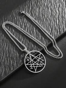 SeuSuk 1pc Minimalist Hollow Stainless Steel Necklace, Men's Jewelry Gift - Silver - View 3