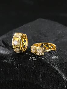 一对男女皆宜的嘻哈风全镶钻奢华圈形耳环，锆石镶嵌耳环，街头风，男女皆宜，金银色，铜质，适合日常和派对佩戴 - 彩色 - 查看 10