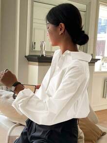 Women's Long-Sleeved Shirt, Plain And Casual, Comfortable, With Buttons And Collar, Ideal For Everyday Wear And Various Occasions. - 白色 - 查看 2