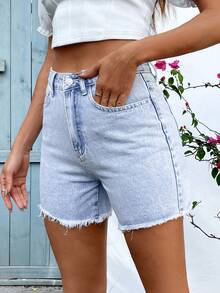 Spring/Summer, Sexy Music Festival Y2K Millennium Youth Style, Versatile Casual Resort Fashion Design Sense Women Summer A-Line Loose Fringed Elegant Lady Denim Shorts - Blue - View 5