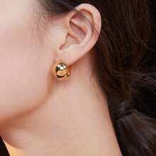 Women's Fashion Round Stud Hoop Earrings, Thick Gold/Silver Plated Dome Earrings, Lightweight Jewelry Suitable For Party And Daily Wear - Silver - View 5