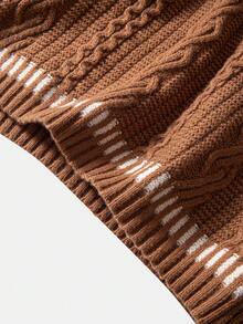 Men's Collegiate Style Cable Knit V-Neck Sleeveless Sweater Vest - Brown - View 6