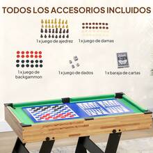 SPORTNOW Mesa Multijuegos Plegable 13 en 1, Mesa de Juego con Futbolines para Niños, Billar, Ping-pong, Hockey, Ajedrez, Damas, Backgammon y Accesorios, Diversión Familiar para Adultos y Niños - Multicolor - Ver 9
