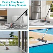 Floor Scrub Brush With Long Handle, 3 In 1 Scrape And Heavy-Duty Stiff Bristle Floor Scrubber Brush With Squeegee And Tweezer For Cleaning Tile Wall Deck Bathroom Patio Garage Kitchen - Grey - View 9