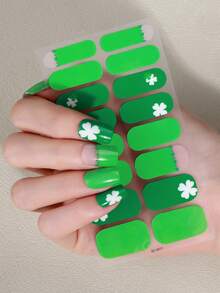 1pc St. Patrick's Day Nail Art Strip, Spring Green Nail Clovers Lucky Nail Wraps, Easy Application, Salon Quality, Nail Stickers For Women's Holiday Celebrations Nail Supplies Nails - Green - View 12