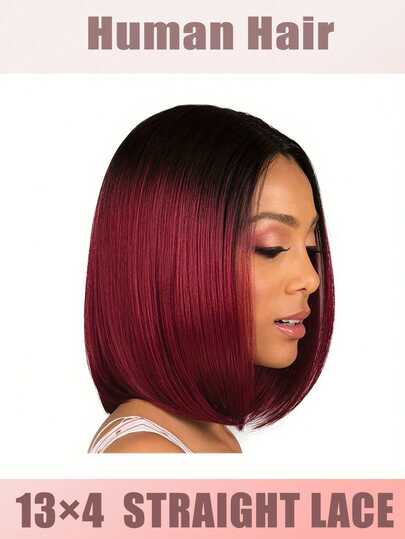 [Short Hair Wigs]13x4 Lace Front Wig Human Hair Bob Wig For Women - Looking Frontal With 200% Density, Straight Hair,No Glue Application For Hairline And Parting,Straight Bob Human Wig Short Bob Wig #1/99J Color,Lace Front Wig 200% Lace Wig Straight Human Hair Wigs,Wig 13x4 Transparent Lace Frontal Wigs For Women Pre Plucked With Natural Hairline,Gradient Texture For Women,Beauty Enthusiasts