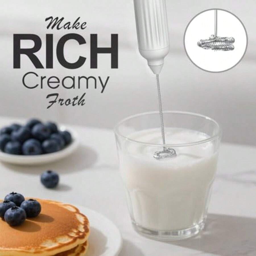 Espumador de Leche Recargable para Café con Juego y Soporte - Batidor Eléctrico de Mano para Espuma de Leche, Ideal para Frappe, Latte y Matcha, Mini Mezclador Portátil - Manzana blanca - Ver 1
