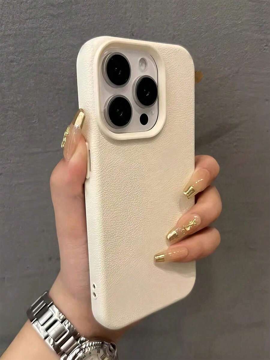 1pc Minimalist White Full Coverage TPU Shockproof Phone Case Compatible With Apple 16, 15, 14, 13, 12, 11 Pro Max, And Series - White - View 1