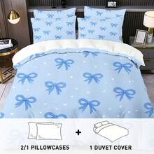 2/3件套数码蝴蝶结印花被套组（被套*1，枕套*1/2，不含被芯和枕芯），亲肤柔软舒适，适用于酒店、客房、宿舍、卧室、床上用品，四季皆宜。 - 彩色 - 查看 1