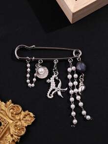 1枚优雅奢华独特复古硬币造型几何流苏胸针，精致配饰，适合商务、正式场合、派对、节日等场合。 - 彩色 - 查看 6