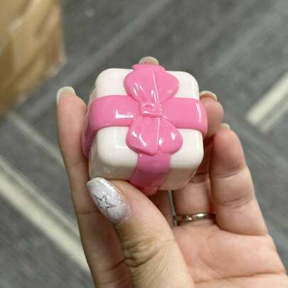 1 pieza Lindo recipiente recargable de rubor y bálsamo labial color rosa con moño, hecho de plástico PP, estuche compacto portátil y reutilizable, diseñado para viajes cómodos