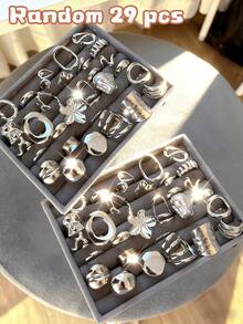Bộ nhẫn điều chỉnh được, kiểu dáng cổ điển thanh lịch, retro, bất đối xứng, hình học, đường nét nổi bật, cong, chất liệu dày dặn, phong cách Bohemian dành cho nam và nữ, món quà lý tưởng cho bạn bè, gia đình, người yêu, phù hợp cho các bữa tiệc, ngày lễ, đeo hàng ngày (Giao hàng ngẫu nhiên) - Bạc - Xem 17