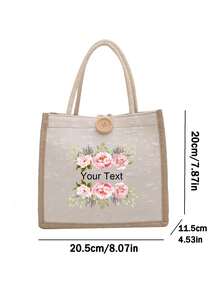 1pc Customizable Flower Decor Handbag, Beach Bag, Teacher Bag, Women's Bag, Bride Bag, Bridesmaid Bag, Customizable With Personalized Text And Letters, Suitable For Bridesmaid Gift, Wedding Gift, Teacher's Day Gift - Multicolor - View 9