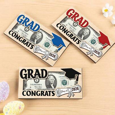 1/3pcs Wooden Graduation Money Holder, 7.08 X 3.54 Inches, With "GRAD CONGRATS" & 2026 Diploma Pattern, Cash Gift Display, Perfect For Graduation Ceremony, Congratulatory Present, Home Decor & Special Milestone Celebration