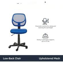 Silla de escritorio de oficina con respaldo bajo, malla tapizada, ajustable, giratoria para computadora, color negro, diseño básico y funcional - Azul - Ver 4