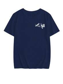 夏季新款简约时尚日系粉色樱花印花休闲圆领灰色短袖T恤，百搭又适合女性 - 藏藍 - 查看 4